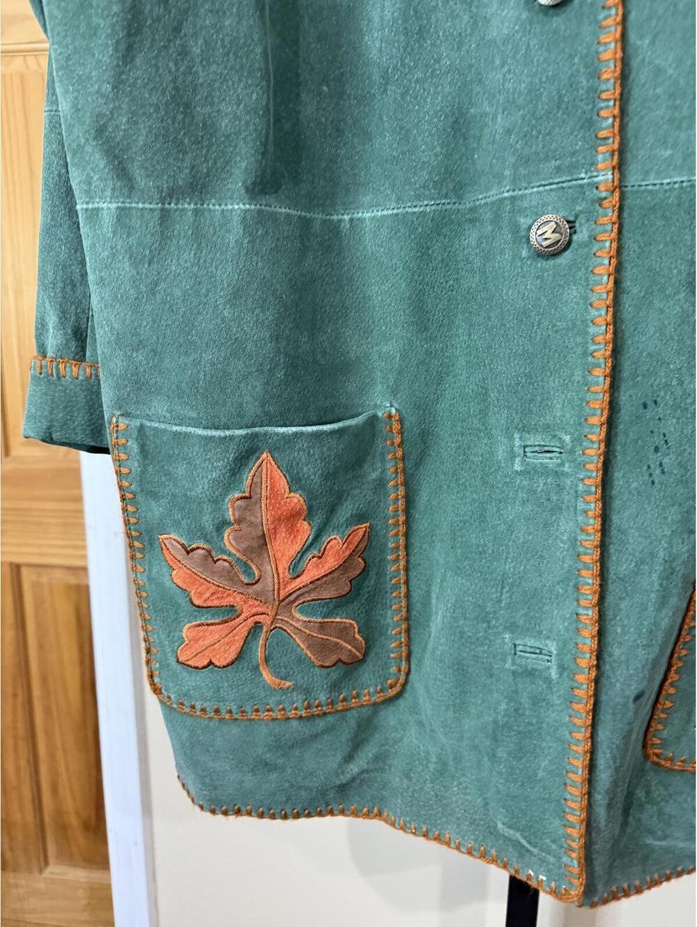 Bob Mackie Green Suede Women's Coat with Leaf Embroidery 2X - Picture 5 of 11